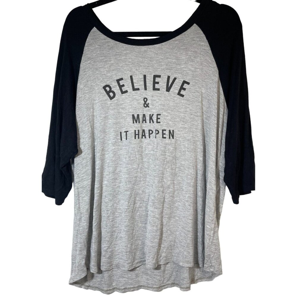 Starlet 3/4 sleeve shirt believe & make it happen gray black armpit to armpit 23